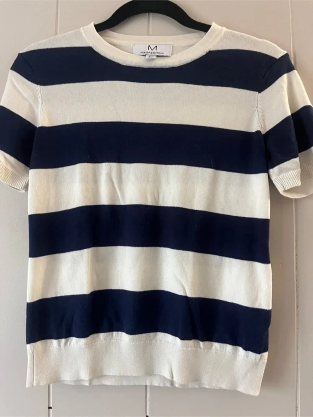 Cream Wide Stripe Short Sleeve Knit - Picture 2 of 3